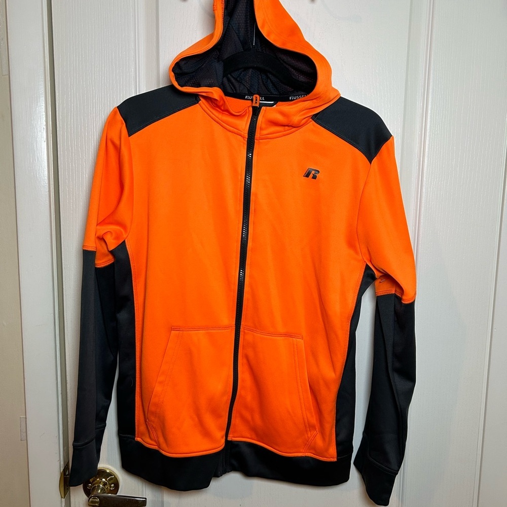 Hoodie Sweatshirt Russell Boys XXL (18) Full Zip Orange/Black Jacket-NWOT